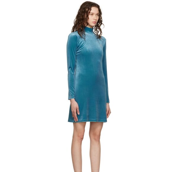 ROKH Cyan Blue Mask Velvet Mini Dress, Size 8 - Picture 1 of 16